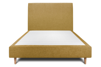 Lit 140x200 cm - Sommier tapissier H35 cm + tête de lit tapissée - Tissu Toile natté Jaune