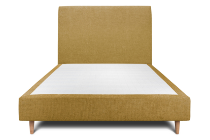 Lit 140x200 cm - Sommier tapissier H35 cm + tête de lit tapissée - Tissu Toile natté Jaune
