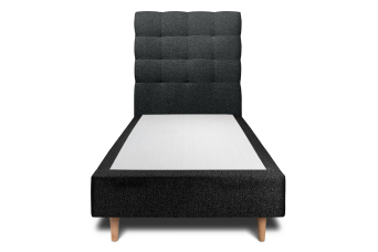 Lit 90x200 cm - Sommier tapissier H35 cm + tête de lit capitonnée - Tissu Bouclette Noir