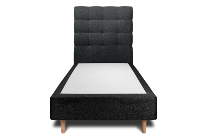 Lit 90x200 cm - Sommier tapissier H35 cm + tête de lit capitonnée - Tissu Bouclette Noir