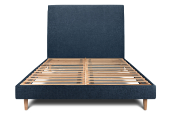 Lit 200x200 cm - Sommier à lattes H29 cm + tête de lit tapissée - Tissu Toile natté Bleu Océan