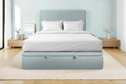 Lit coffre 180x200 cm avec Tête de lit tapissée - Tissu Velours Gris Bleuté