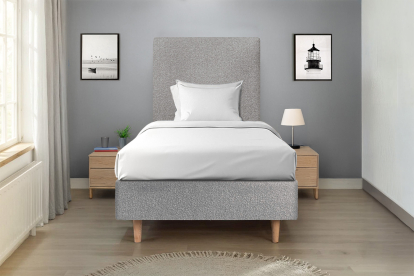 Lit 90x190 cm - Sommier tapissier H35 cm + tête de lit tapissée - Tissu Bouclette Gris
