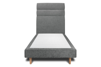 Lit 90x200 cm - Sommier tapissier H29 cm + tête de lit à lignes - Tissu Toile natté Gris Anthracite