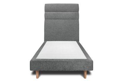Lit 90x200 cm - Sommier tapissier H29 cm + tête de lit à lignes - Tissu Toile natté Gris Anthracite