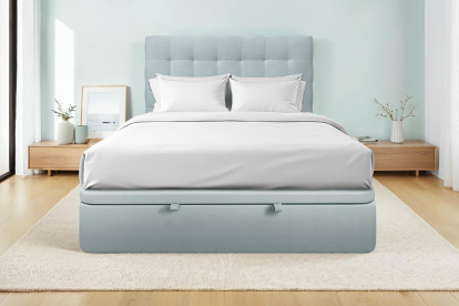 Lit coffre 180x200 cm avec Tête de lit capitonnée - Tissu Velours Gris Bleuté