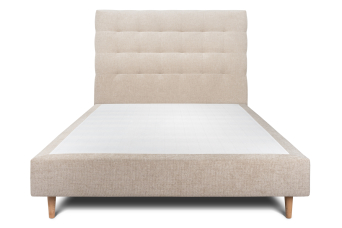 Lit 160x200 cm - Sommier tapissier H35 cm + tête de lit capitonnée - Tissu Toile natté Beige Brun