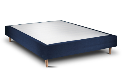 Lit 140x190 cm - Sommier tapissier H35 cm + tête de lit tapissée - Tissu Velours Bleu Océan