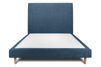 Lit 160x200 cm - Sommier tapissier H29 cm + tête de lit tapissée - Tissu Toile natté Bleu Océan