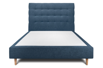Lit 140x200 cm - Sommier tapissier H35 cm + tête de lit capitonnée - Tissu Toile natté Bleu Océan