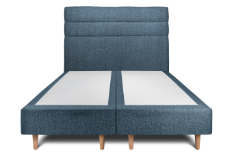 Lit 2x 90x200 cm - Sommier tapissier H35 cm + tête de lit à lignes - Tissu Bouclette Bleu