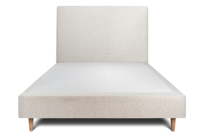 Lit 160x200 cm - Sommier tapissier H35 cm + tête de lit tapissée - Tissu Bouclette Beige Clair
