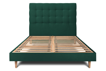 Lit 200x200 cm - Sommier à lattes H29 cm + tête de lit capitonnée - Tissu Velours Vert