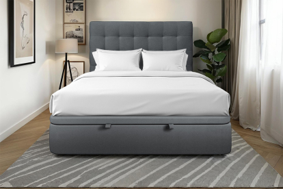 Lit coffre 140x190 cm avec Tête de lit capitonnée - Tissu Velours Gris Anthracite