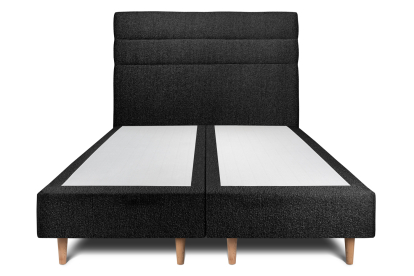 Lit 2x 100x200 cm - Sommier tapissier H35 cm + tête de lit à lignes - Tissu Bouclette Noir