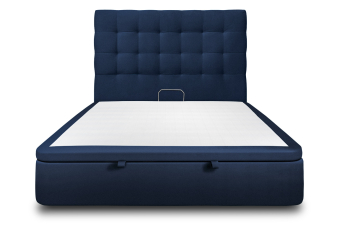 Lit coffre 140x190 cm avec Tête de lit capitonnée - Tissu Velours Bleu Océan