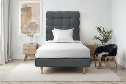 Lit 90x190 cm - Sommier à lattes H29 cm + tête de lit capitonnée - Tissu Velours Gris Anthracite