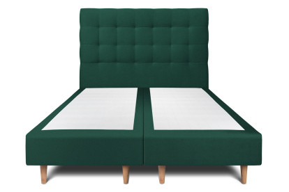 Lit 2x 90x200 cm - Sommier tapissier H35 cm + tête de lit capitonnée - Tissu Velours Vert