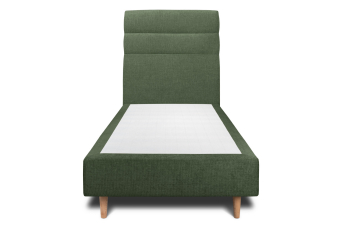 Lit 90x200 cm - Sommier tapissier H35 cm + tête de lit à lignes - Tissu Toile natté Vert Kaki