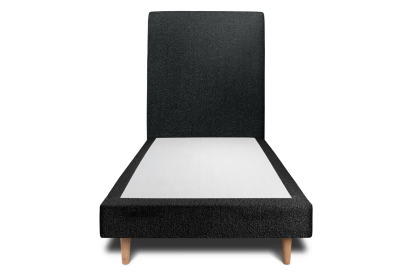 Lit 90x200 cm - Sommier tapissier H29 cm + tête de lit tapissée - Tissu Bouclette Noir