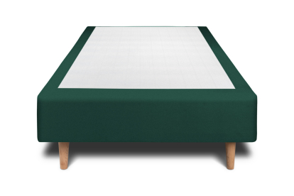 Lit 90x190 cm - Sommier tapissier H35 cm + tête de lit à lignes - Tissu Velours Vert