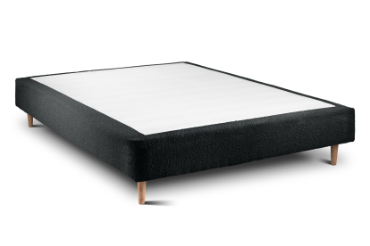 Lit 140x190 cm - Sommier tapissier H35 cm + tête de lit capitonnée - Tissu Bouclette Noir