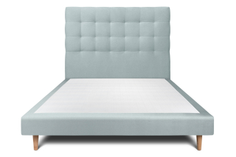 Lit 140x190 cm - Sommier tapissier H29 cm + tête de lit capitonnée - Tissu Velours Gris Bleuté