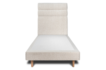 Lit 90x190 cm - Sommier tapissier H29 cm + tête de lit à lignes - Tissu Bouclette Beige Clair