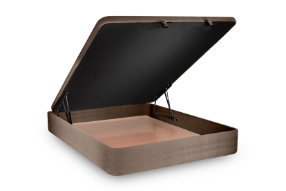 Lit coffre 140x200 cm avec Tête de lit capitonnée - Tissu Velours Taupe