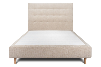 Lit 140x190 cm - Sommier tapissier H35 cm + tête de lit capitonnée - Tissu Toile natté Beige Brun