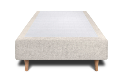 Lit 90x190 cm - Sommier tapissier H35 cm + tête de lit capitonnée - Tissu Toile natté Beige Clair
