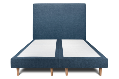 Lit 2x 100x200 cm - Sommier tapissier H29 cm + tête de lit tapissée - Tissu Toile natté Bleu Océan