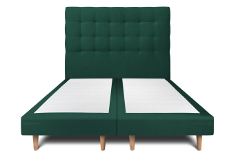 Lit 2x 80x200 cm - Sommier tapissier H29 cm + tête de lit capitonnée - Tissu Velours Vert