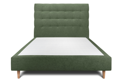 Lit 160x200 cm - Sommier tapissier H35 cm + tête de lit capitonnée - Tissu Toile natté Vert Kaki