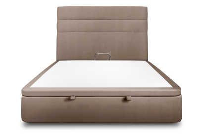 Lit coffre 140x200 cm avec Tête de lit à lignes - Tissu Velours Taupe