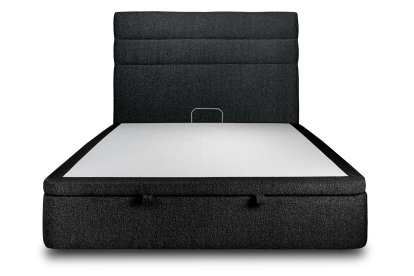Lit coffre 180x200 cm avec Tête de lit à lignes - Tissu Bouclette Noir