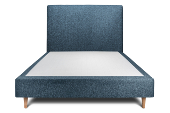 Lit 140x190 cm - Sommier tapissier H35 cm + tête de lit tapissée - Tissu Bouclette Bleu