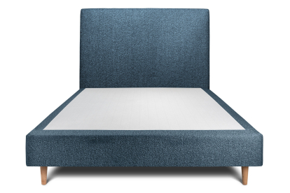 Lit 140x190 cm - Sommier tapissier H35 cm + tête de lit tapissée - Tissu Bouclette Bleu