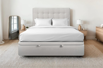 Lit coffre 160x200 cm avec Tête de lit capitonnée - Tissu Velours Gris Clair