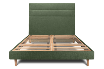 Lit 160x200 cm - Sommier à lattes H29 cm + tête de lit à lignes - Tissu Toile natté Vert Kaki