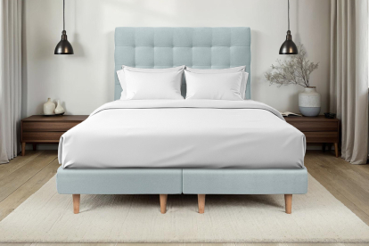 Lit 2x 90x200 cm - Sommier tapissier H29 cm + tête de lit capitonnée - Tissu Velours Gris Bleuté