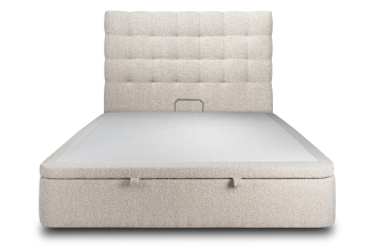Lit coffre 140x200 cm avec Tête de lit capitonnée - Tissu Bouclette Beige Clair