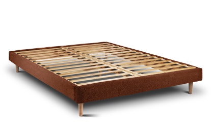 Lit 140x190 cm - Sommier à lattes H29 cm + tête de lit à lignes - Tissu Bouclette Terracotta