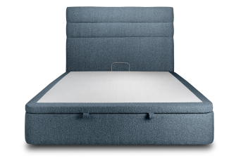 Lit coffre 200x200 cm avec Tête de lit à lignes - Tissu Bouclette Bleu