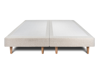Lit 2x 80x200 cm - Sommier tapissier H29 cm + tête de lit tapissée - Tissu Bouclette Beige Clair