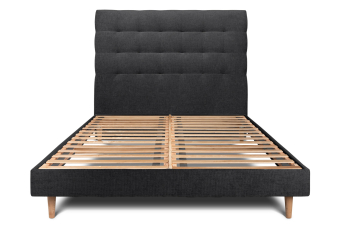 Lit 140x200 cm - Sommier à lattes H29 cm + tête de lit capitonnée - Tissu Toile natté Noir