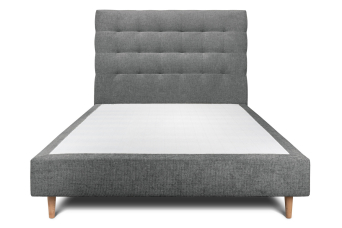 Lit 140x190 cm - Sommier tapissier H35 cm + tête de lit capitonnée - Tissu Toile natté Gris Anthracite
