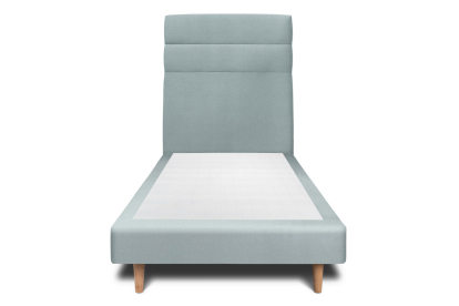 Lit 90x190 cm - Sommier tapissier H29 cm + tête de lit à lignes - Tissu Velours Gris Bleuté