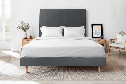 Lit 160x200 cm - Sommier tapissier H29 cm + tête de lit tapissée - Tissu Velours Gris Anthracite