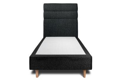 Lit 90x190 cm - Sommier tapissier H35 cm + tête de lit à lignes - Tissu Bouclette Noir